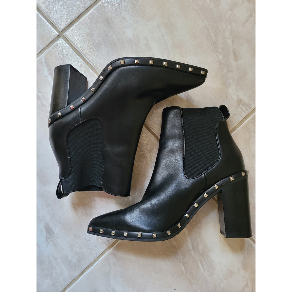 Charles David Dodger Black Studded Pointed Toe Block Heel Boho Boots Size 6M